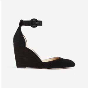 NWT Black suede closed toe wedge